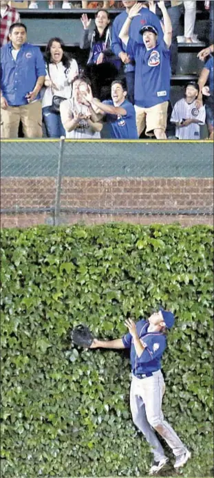  ?? AP ?? Matt den Dekker runs out of room on Chris Coghlan’s game-tying homer in eighth, an inning before Nate Schierholt­z tastes pie (r.) after getting winning hit.