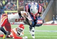  ?? NANCY LANE / BOSTON HERALD ?? Patriots wide receiver N’keal Harry breaks a tackle against the Chiefs during their game in December last season.