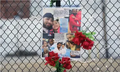  ?? Photograph: Bill Greenblatt/Rex/Shuttersto­ck ?? A memorial for D’Myah Tylise Rankin-Fleming and her father Darrion Rankin-Fleming, who were shot and killed in St Louis in January. The number of all murders rose 25% across the country in 2020, according to preliminar­y data.