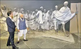  ?? AFP/PIB ?? PM Narendra Modi with Shinzo Abe at the Dandi Kutir museum in Gandhinaga­r on Thursday.