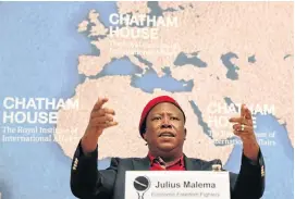  ?? Picture: THABO JAIYESIMI ?? GOING GLOBAL: Julius Malema speaking at Chatham House in London