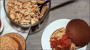  ?? For the Washington Post/GORAN KOSANOVIC ?? Slow Cooker Barbecue Pulled Chicken keeps the kitchen cool.