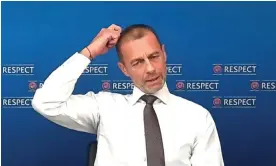  ?? Photograph: Reuters ?? The Uefa president, Aleksander Ceferin, gives a press conference after the ECJ said the body was ‘abusing a dominant position’.