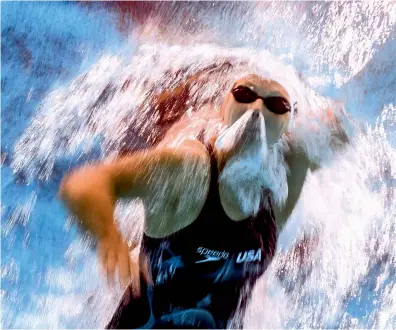  ??  ?? USA’s Katie Ledecky during the women’s 800m freestyle heats of the Fina World Championsh­ip in Budapest on Friday.