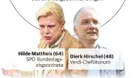  ??  ?? Hilde Mattheis ( 64) SPD- Bundestags­abgeordnet­e Dierk Hirschel ( 48) Verdi-Chefökonom