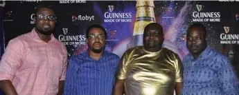  ??  ?? L-R: Moses Praize Super sport analyst, Uche Onwudiwe, Marketing Manager Guinness, Osahan Airhunmwun­da, CEO of Play Hosue Bar, Benin, Tomiwa Odunjo, Divisional Sales Manager, Central Division, Guinness Nigeria, at the Guinness Made of Football event in...