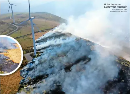  ?? SOUTH WALES FIRE AND RESCUE SERVICE ?? A fire burns on Llangynidr Mountain