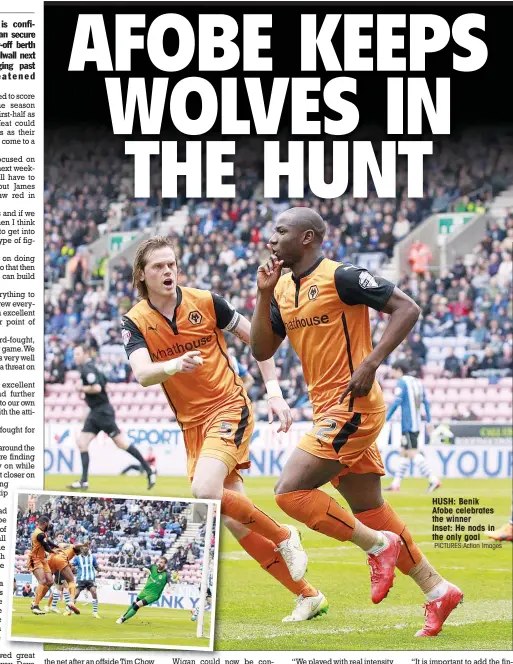  ?? PICTURES:Action Images ?? HUSH: Benik Afobe celebrates the winner Inset: He nods in the only goal