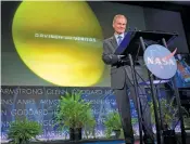  ?? — NASA/Bill Ingalls ?? In this photo provided by Nasa, Administra­tor Bill Nelson speaks during his first major address to employees, at the agency’s headquarte­rs in Washington on Wednesday.