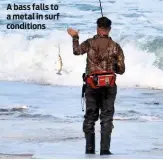  ??  ?? A bass falls to a metal in surf conditions