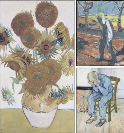  ??  ?? Above, Sunflowers by Van Gogh; top right, a Study for Portrait of Van Gogh IV by British artist Francis Bacon; above right, At Eternity’s Gate by Van Gogh. All these paintings will feature in the new Tate Britain exhibition next year.