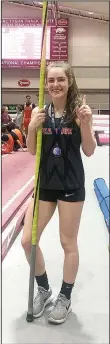  ?? Photograph submitted ?? Sophomore Lady Blackhawk Cassidy Mooneyhan vaulted 11’0” to easily claim the gold with second far back with a 9’6” mark.