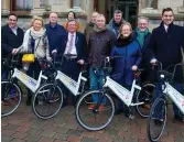  ??  ?? Pictured at the launch at City Hall of the pilot bike share scheme are: Colin Diamond, Clever Office Ltd, Cllr. Marie Casserly, Jarlath Gantly Eco Travel Ltd & Bleeperbik­e, Mayor of Sligo Cllr. Hubert Keaney, Cllr. Declan Bree, Cllr. Rosaleen O’Grady,...