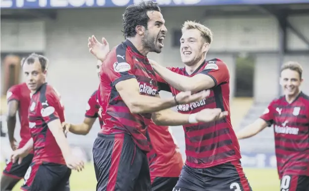  ?? PICTURE: KENNY SMITH/SNS ?? 2 Dundee’s Tunisian striker Sofien Moussa celebrates his opener against Raith Rovers at Stark’s Park last night.