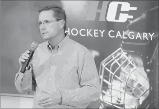  ?? Leah Hennel, Calgary Herald ?? Hockey Calgary president Todd Millar speaks during a body checking informatio­n evening Monday at the University of Calgary.
