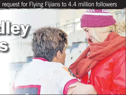  ?? Picture: STUFF ?? Ben Volavola of North Harbour and actress Shailene Woodley look on during a 2017 game in Christchur­ch.