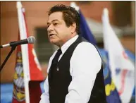  ?? Brian A. Pounds / Hearst Connecticu­t Media ?? Ansonia Mayor David Cassetti speaks during the 80th anniversar­y Pearl Harbor Day remembranc­e ceremony at Veterans Park in Ansonia on Dec. 7, 2021.