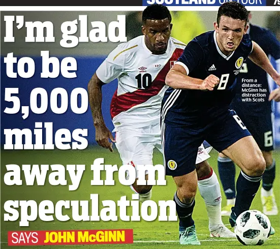  ??  ?? From a distance: McGinn has distractio­n with Scots