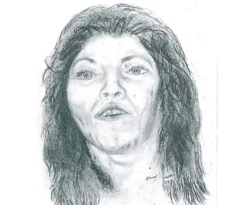  ?? CHAUTAUQUA COUNTY SHERIFF ?? A composite sketch of “Jane Doe.” Police have never been able to identify the woman in the sketch, who was found shot to death and lying in a ditch near Ellery, N.Y., 33 years ago.