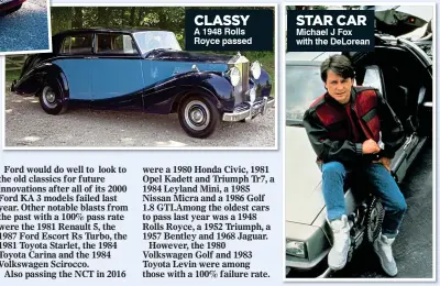  ??  ?? CLASSY A 1948 Rolls Royce passed STAR CAR Michael J Fox with the DeLorean