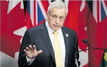  ?? CHRIS YOUNG / THE CANADIAN PRESS ?? Ontario PC interim leader Vic Fedeli addresses the media in Toronto on Tuesday, said he hadn’t “confidence (in Patrick Brown) to be (the) party candidate in Barrie.”