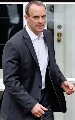  ??  ?? ‘Fatal flaws’: Dominic Raab outside his home yesterday