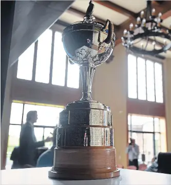  ?? BARRY GRAY THE HAMILTON SPECTATOR ?? The Canadian Open trophy sits on display at a Wednesday press conference to announce that the 2019 and ‘23 RBC Canadian Open will be held at the Hamilton Golf and Country Club.