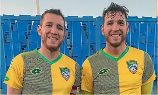  ??  ?? Dan Schwarz (left) has now joined twin brother Tom in playing 200 Mainland premier league matches for Cashmere-Tech.