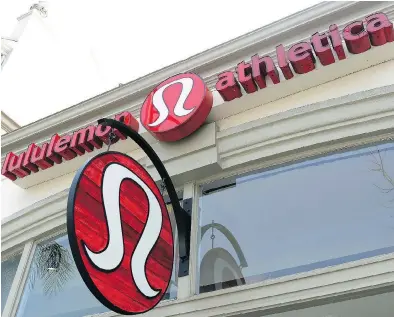  ?? KEVORK DJANSEZIAN / GETTY IMAGES FILES ?? Shares of Canadian-owned Lululemon Athletica rose six per cent in New York to reach US$111.51 in after-hours trading Thursday as the clothing retailer reported sterling results in its brick-and-mortar stores and in online sales.
