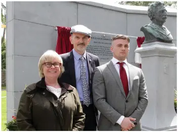  ??  ?? Christine, Kieran and John Meeke, relatives of Pte John Meeke, who took the injured Major William Redmond off the battlefiel­d.