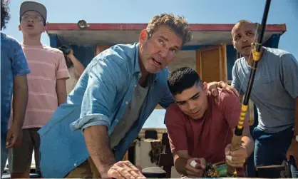  ??  ?? Anthony Gonzalez, Dennis Quaid, Miguel Angel Garcia and Jimmy Gonzales in Blue Miracle. Photograph: Carlos Rodriguez/Netflix © 2020
