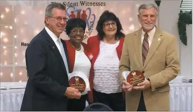  ?? SUBMITTED PHOTOS ?? Sen. Thomas “Mac” Middleton, far left, and Charles County Commission­er Peter Murphy, far right, show support with program founders Fern Brown and Rosemary Raiman for The Silent Witness Project of Charles County, which aims to give voices to and...