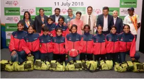  ??  ?? The Indian women’s team for the Special Olympics Unified Cup football tournament pose at an event in New Delhi on Wednesday.