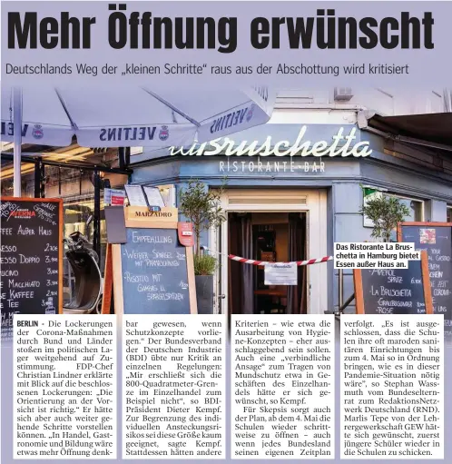  ??  ?? Das Ristorante La Bruschetta in Hamburg bietet Essen außer Haus an.