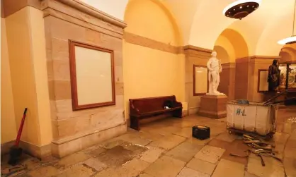  ?? Photograph: Jack Mayer/Reuters ?? The spot in the US Capitol’s crypt, where a statue of Confederat­e general Robert E Lee had been, awaits the introducti­on of Barbara Johns’ statue.