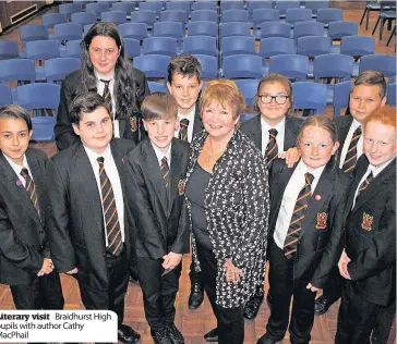  ??  ?? Literary visit Braidhurst High pupils with author Cathy MacPhail