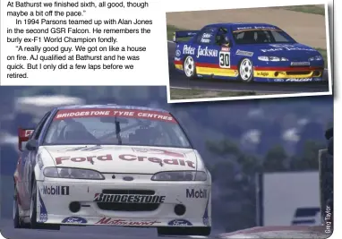  ??  ?? Above: Victory in the Sandown 500 was a highlight of his stint with Glenn Seton’s team. The lowlight, apart from the mini mullet, was being robbed of a second Bathurst victory through the team’s misfortune­s.
