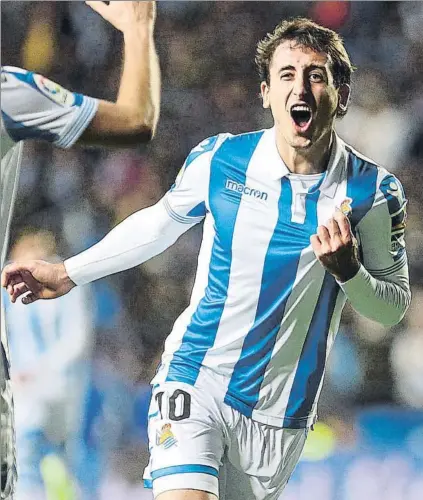  ?? FOTO: UNCITI ?? Mikel Oyarzabal celebra el gol que le marcó al Celta en Anoeta en el partido de Liga de esta temporada