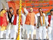  ?? IANS ?? BJP national president Amit Shah addresses a rally in Mau on Friday.