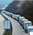  ?? Fotos: dpa ?? Kilometerl­ang stauten sich die Lastwagen an der polnischen Grenze.