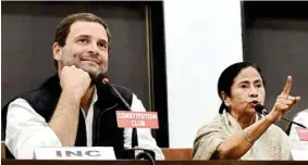  ?? PIC/MPOST ?? Rahul Gandhi and Mamata Banerjee during their joint press conference in New Delhi on Tuesday