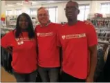  ?? GARY PULEO — DIGITAL FIRST MEDIA ?? At the Heaven’s Treasures Thrift & Value Store in Norristown are, from left, supervisor Myra Taylor, founder and CEO James Jones and retail associate Shawn Butler.