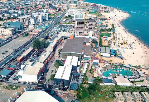  ?? ?? Aerial view Landmark beachfront realty investment­s along the Water Corporatio­n Road, Victoria Island, Lagos