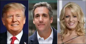  ?? AP PHOTO ?? This combinatio­n of file photo shows (from left) President Donald Trump, attorney Michael Cohen and adult film actress Stormy Daniels.