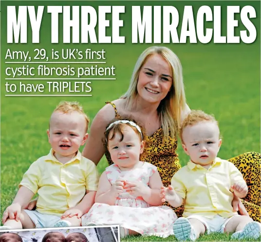  ??  ?? Joy at last: Amy Sargeant with, left to right, Ronnie, Lottie and Tommie. Left: In hospital