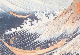  ??  ?? ‘Choshi in Soshu province’, woodblock print from A Thousand Pictures of the Sea, c.1833, by Hokusai