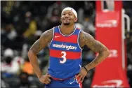  ?? NICK WASS - THE ASSOCIATED PRESS ?? Washington Wizards guard Bradley Beal looks on during the second half against the Boston Celtics, Sunday, Jan. 23, 2022, in Washington. The NBA’s free agency period opens Thursday night with teams and players finally free to negotiate new deals.