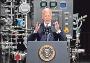  ?? Ap-evan Vucci, File ?? In this Feb. 19 file photo President Joe Biden speaks after a tour of a Pfizer manufactur­ing site in Portage, Mich.