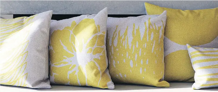  ??  ?? The Luonto Collection from Studio Kukamuka features a line of six throw pillows with soft, felt fabric in four colours, including yellow, ready to be mixed and matched.