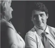  ?? CHRISTOPHE­R KATSAROV / THE CANADIAN PRESS ?? Prime Minister Justin Trudeau spoke with Tina Brown at the Women in the World Summit in Toronto on Monday.